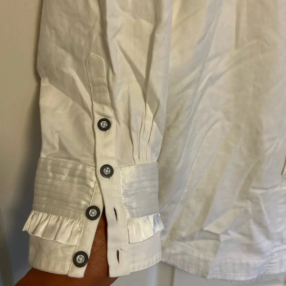 We The Free Cream Ruffle-Front Button Shirt - Picture 3 of 4